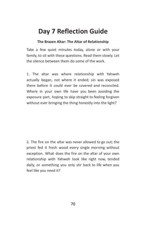 Take Me In, Day 7: The Altar of Relationship, booklet page 72
